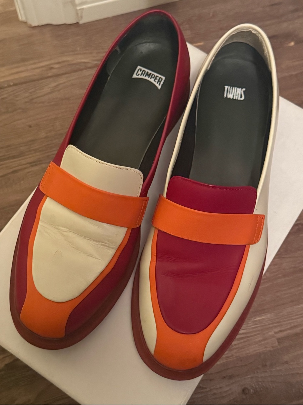 Camper Women's Colorblock Leather Loafers in Red, Orange & Cream